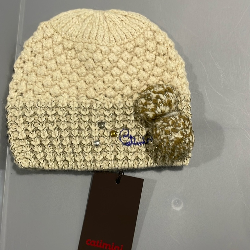 NWT Catimini Beige Pom Pom Knit Hat
